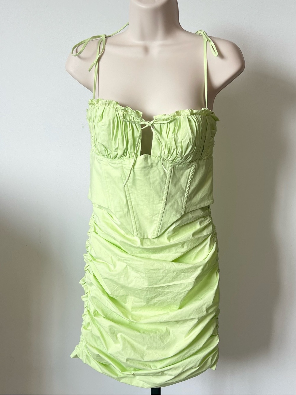 Oh Polly Women’s Lime Green Ruched Corset Mini Dress Size US 4